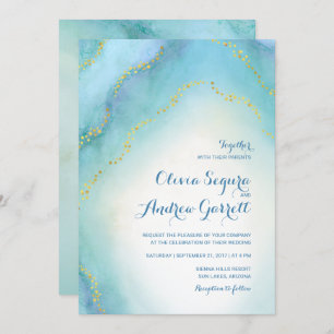 Faire-part de mariage d'agate d'aquarelle de bleu