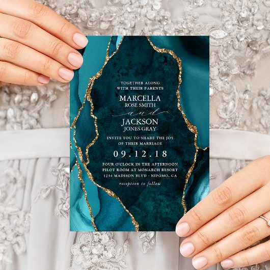 Faire-part de mariage d'Agate en marbre turquoise 