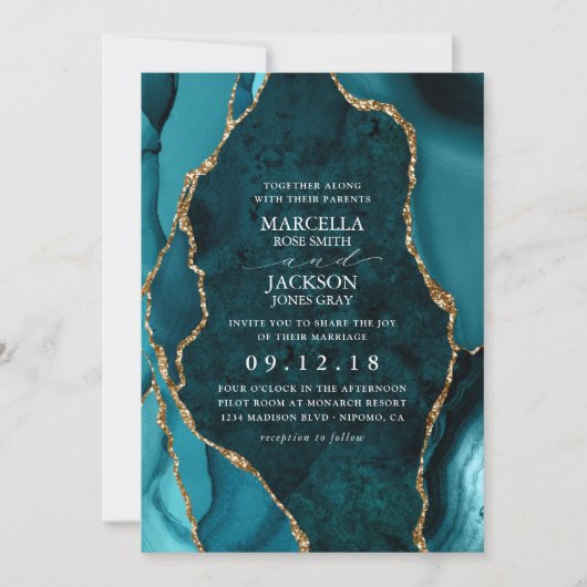 Faire-part de mariage d'Agate en marbre turquoise  (Devant)
