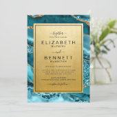 Faire-part de mariage d'Agate Turquoise Or Chic (Debout devant)