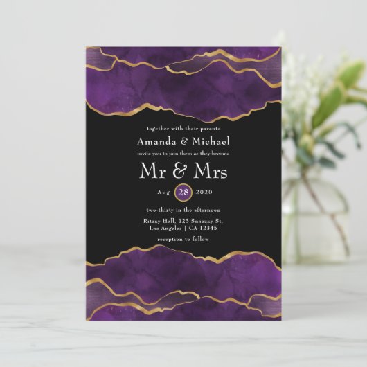 Faire-part de mariage d'âge mauve et or (Debout devant)