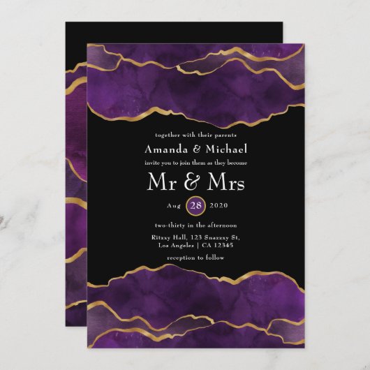 Faire-part de mariage d'âge mauve et or (Devant / Derrière)