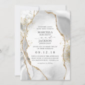 Faire-part de mariage d'agrafage blanc, or et gris (Devant)