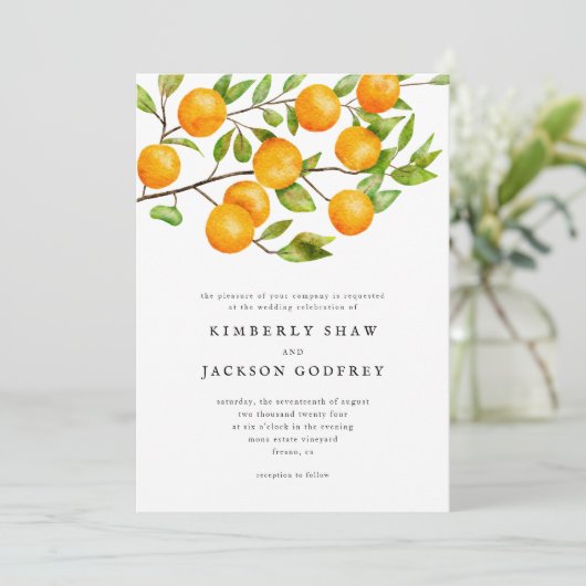 Faire-part de mariage d'agrumes orange (Debout devant)
