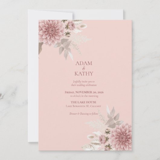 Faire-part de mariage Dahlia Rose Pâle (Devant)