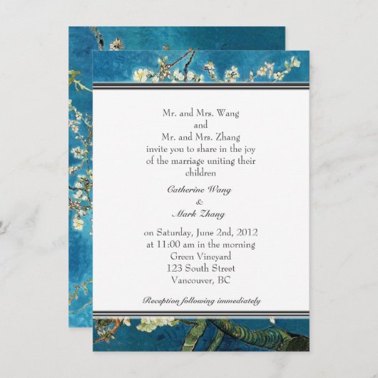 Faire-part de mariage d'amandiers en fleurs. (Devant / Derrière)