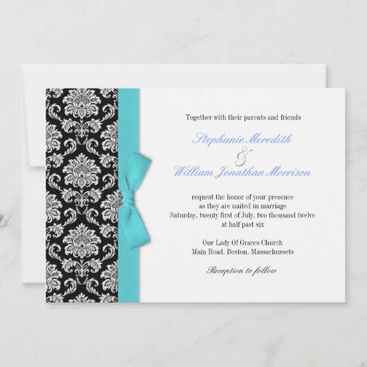 Faire-part de mariage Damas Blue Bow (Devant)