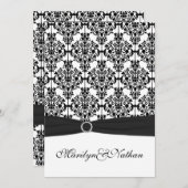 Faire-part de mariage Damas II noir et blanc (Devant / Derrière)