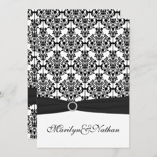 Faire-part de mariage Damas II noir et blanc (Devant / Derrière)