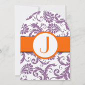 Faire-part de mariage damassé à monogramme Orange (Dos)
