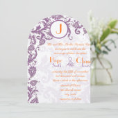 Faire-part de mariage damassé à monogramme Orange (Debout devant)