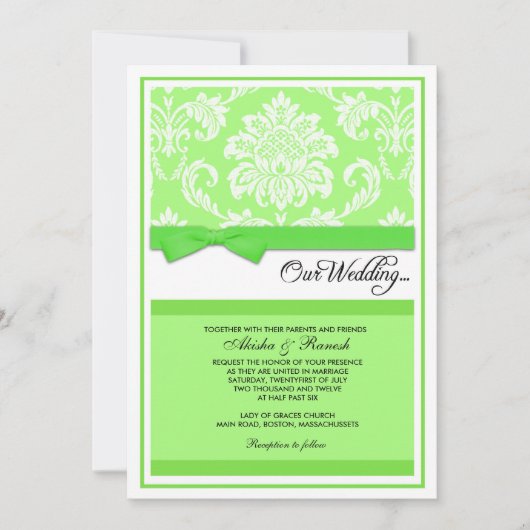 Faire-part de mariage damassé en vert (Devant)