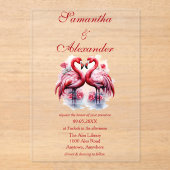 Faire-part de mariage d'amour du Flamant rose trop (Recto)
