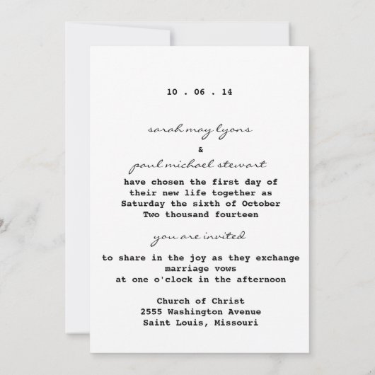 Faire-part de mariage d'amour marquée (Dos)