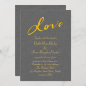 Faire-part de mariage d'amour sur lin gris (Devant / Derrière)