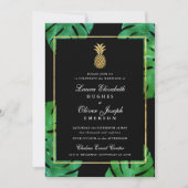 Faire-part de mariage d'ananas tropical Noir & Or (Devant)