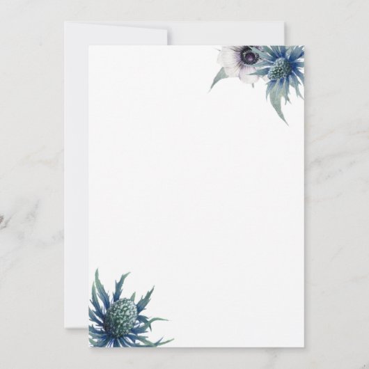 Faire-part de mariage d'anémone à chardon bleu (Dos)