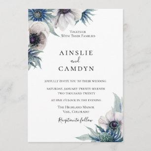 Faire-part de mariage d'anémone à chardon bleu