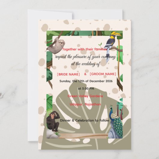 Faire-part de mariage d'animaux de la forêt (Devant)