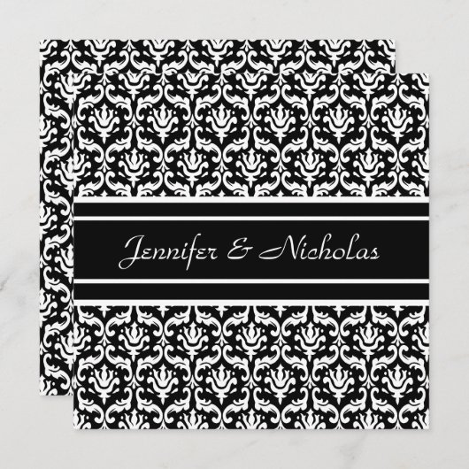 Faire-part de mariage dans un Damas noir et blanc (Devant / Derrière)