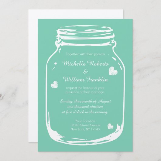 Faire-part de mariage dans un pot mason chic campa (Devant / Derrière)