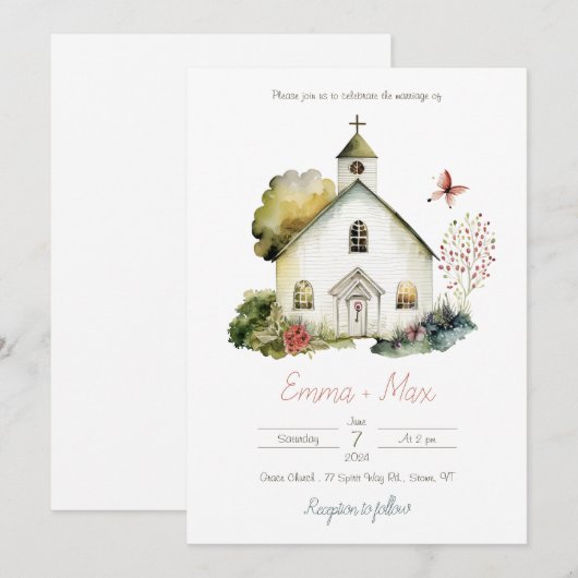 Faire-part de mariage d'aquarelle (Devant / Derrière)