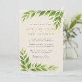 Faire-part de mariage d'aquarelle à feuilles d'or (Debout devant)