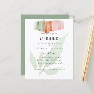 Faire-part de mariage d'aquarelle à feuilles moder