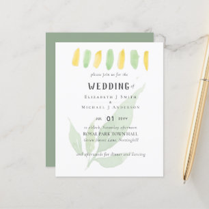 Faire-part de mariage d'aquarelle à feuilles moder