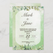 Faire-part de mariage d'aquarelle à feuilles verte (Devant / Derrière)