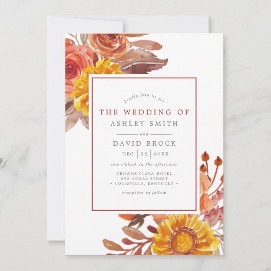 Faire-part de mariage d'aquarelle à fleurs de auto (Devant)