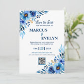 Faire-part de mariage d'aquarelle à main bleue (Debout devant)