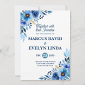 Faire-part de mariage d'aquarelle à main bleue (Dos)