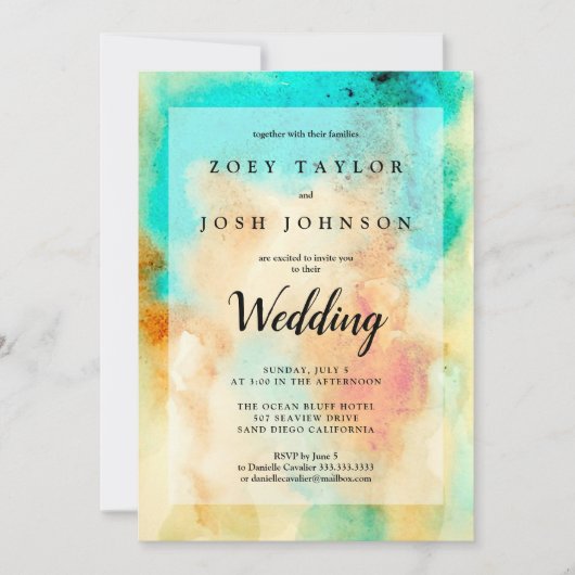 Faire-part de mariage d'aquarelle Abstrait Orange  (Devant)