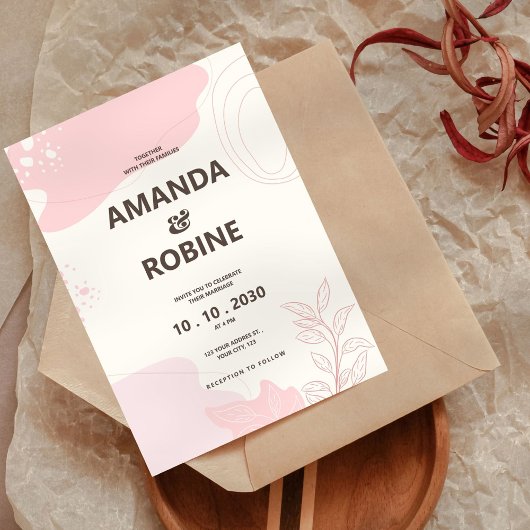 Faire-part de mariage d'aquarelle Abstrait rose mo