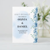 Faire-part de mariage d'aquarelle bleu (Debout devant)