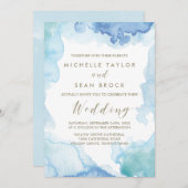 Faire-part de mariage d'aquarelle bleu (Devant / Derrière)