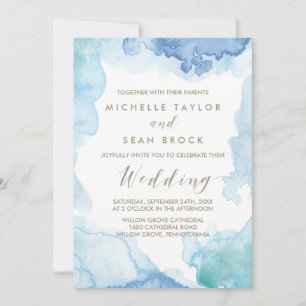 Faire-part de mariage d'aquarelle bleu