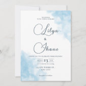 Faire-part de mariage d'aquarelle bleu (Devant)