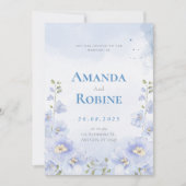 Faire-part de mariage d'aquarelle bleu (Devant)