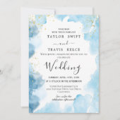 Faire-part de mariage d'aquarelle bleu (Devant)