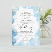 Faire-part de mariage d'aquarelle bleu (Debout devant)