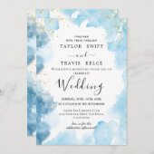 Faire-part de mariage d'aquarelle bleu (Devant / Derrière)