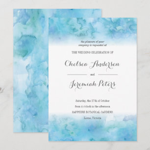 Faire-part de mariage d'aquarelle bleu Aquamarine
