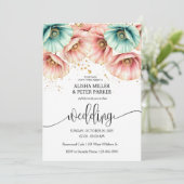 Faire-part de mariage d'aquarelle bleu et rose (Debout devant)