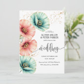 Faire-part de mariage d'aquarelle bleu et rose (Debout devant)