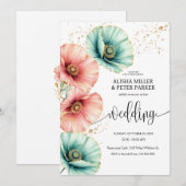 Faire-part de mariage d'aquarelle bleu et rose (Devant / Derrière)