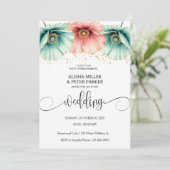 Faire-part de mariage d'aquarelle bleu et rose (Debout devant)