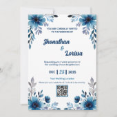 Faire-part de mariage d'aquarelle bleu fleuri de l (Devant)