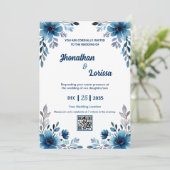 Faire-part de mariage d'aquarelle bleu fleuri de l (Debout devant)